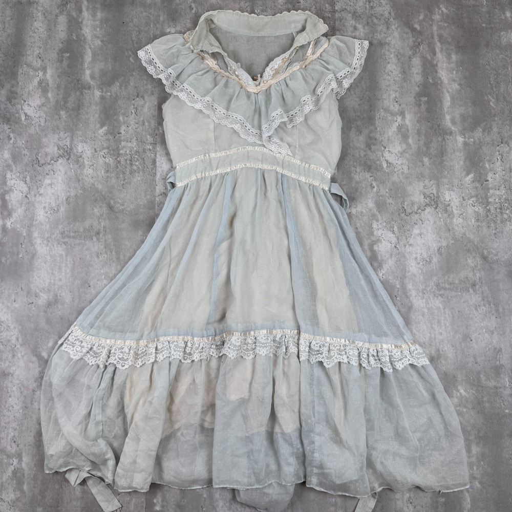 Vintage Gunne Sax Dress Womens 9 Blue Prairie Cottagecore‎ Pastel Lace Romantic